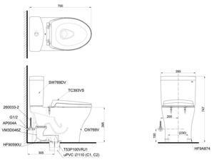 Bồn cầu 2 khối Toto CS769DRT2