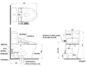 Bồn cầu 2 khối Toto CS769DRW7