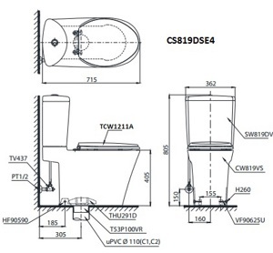 Bồn cầu 2 khối TOTO CS819DSE4