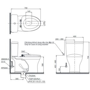 Bồn cầu 2 khối TOTO nắp rửa cơ CS735DE4