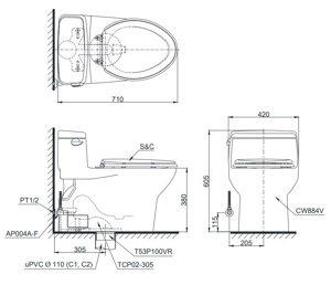 Bồn cầu cảm ứng Toto MS884W7