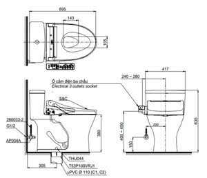 Bồn cầu điện tử Toto MS855DW16