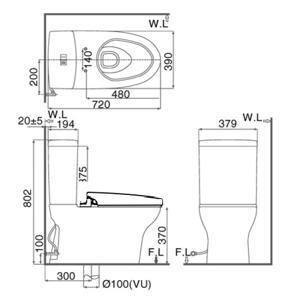 Bồn cầu Inax 2 khối AC-927/CW-S15VN nắp rửa cơ