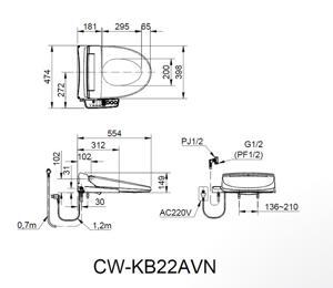 Bồn cầu Inax AC-710A+CW-KB22AVN - 2 khối, nắp rửa điện tử