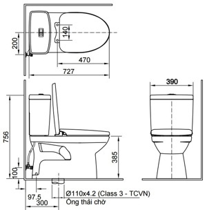 Bồn cầu Inax C-504A+CW-H17VN - 2 khối, nắp điện tử