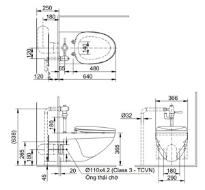 Bồn Cầu Inax Treo Tường C-22PV