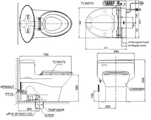 Bồn Cầu Một Khối Toto MS904E2 Nắp Cơ