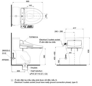 Bồn cầu nắp điện tử Toto MS855DW7