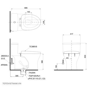 Bồn cầu nắp điện tử Washlet Toto MS855DW6