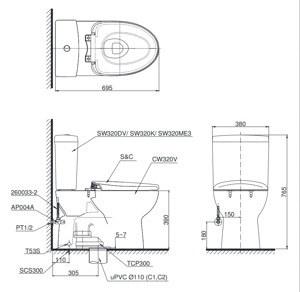 Bồn cầu nắp rửa Eco washer TOTO CS320DRE4