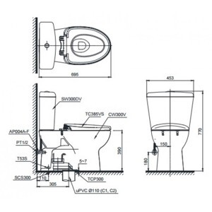 Bồn cầu TOTO 2 khối CS300DRT2( ST300DTSS)