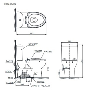 Bồn cầu ToTo CS325DRE2 - 2 khối