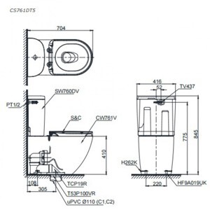 Bồn cầu ToTo CS761DT5 - 2 khối