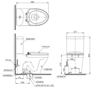 Bồn cầu ToTo CS818DE2 - 2 khối