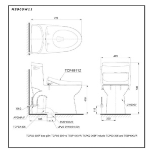 Bồn cầu Toto một khối kèm nắp rửa Washlet MS905W11