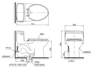 Bồn cầu ToTo MS864E2 - 1 khối