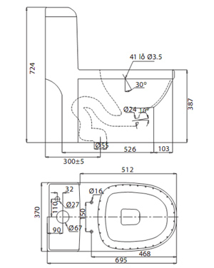 Bồn cầu Viglacera V41 (V-41) - 1 khối