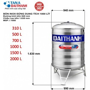 Bồn nước inox Đại Thành - 1000l , đứng