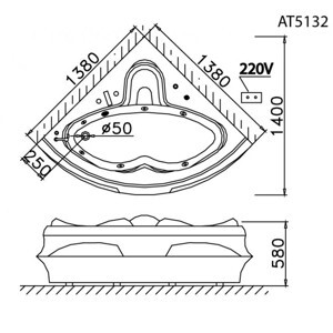 Bồn tắm góc xây không chân không yếm Caesar AT5132A