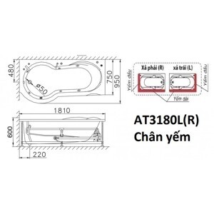 Bồn tắm nằm Caesar AT3180L(R) - có chân có yếm