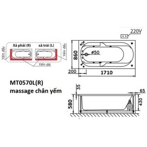 Bồn tắm nằm Massage Caesar MT0570L(R) - có chân có yếm