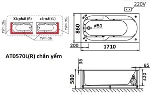 Bồn tắm xây Caesar AT0570 - không chân không yếm