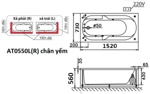 Bồn tắm xây Caesar AT0550 - không chân không yếm