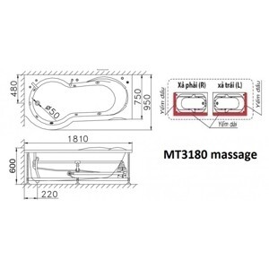 Bồn tắm xây Massage Caesar MT3180AL(R) - không chân không yếm