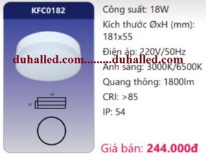 Bóng đèn ốp trần LED đế nhôm 18W Duhal KFC0182