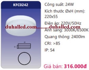 Bóng đèn ốp trần LED đế nhôm 24W Duhal KFC0242