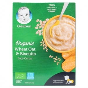 Bột ăn dặm Gerber Organic lúa mì yến mạch bánh quy 200g (Từ 6 tháng)