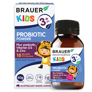 Bột men vi sinh cho trẻ trên 3 tuổi Brauer Kids Probiotic Powder 60g