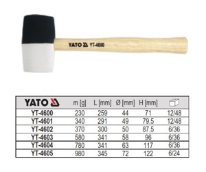 Búa cao su đen trắng cán gỗ Yato YT-4605