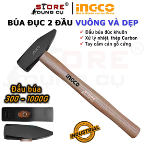 Búa đinh đầu dẹp và vuông cán gỗ Ingco HMH041000