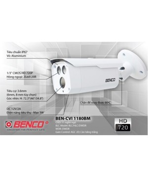 Camera HD-CVI Benco BEN-CVI 1180BM (CVI1180BM) - 1MP