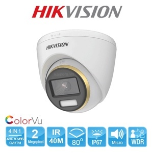 Camera HDTVI ColorVu Hikvision DS-2CE72DF3T-FS - 2MP