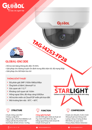 Camera IP Dome Global TAG-I42S3-FP28 - 2MP