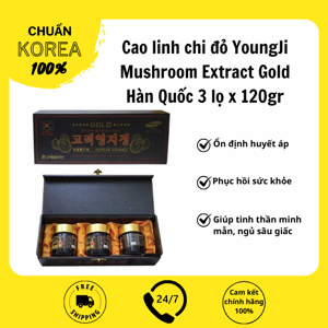 Cao Linh Chi Núi Hộp Gỗ Đen Korean Longevity Mushroom Extract Gold - 120g x 3 lọ