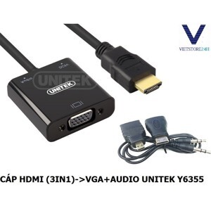 Cáp chuyển đổi HDMI sang Cổng VGA + Audio Unitek 3 in 1 Y6355