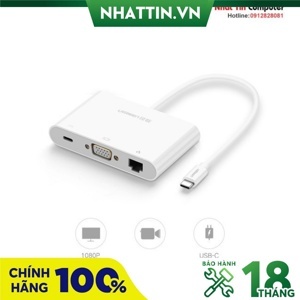 Cáp chuyển đổi USB-C to VGA + Hub USB 2.0 hỗ trợ Lan 10/100Mbps Ugreen 30439