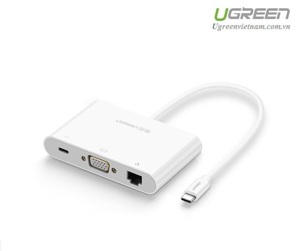 Cáp chuyển đổi USB-C to VGA + Hub USB 2.0 hỗ trợ Lan 10/100Mbps Ugreen 30439