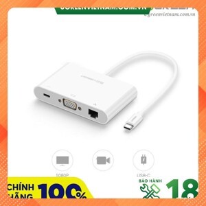 Cáp chuyển đổi USB-C to VGA + Hub USB 2.0 hỗ trợ Lan 10/100Mbps Ugreen 30439
