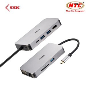 Cáp chuyển Type C sang 3 USB 3.0+VGA+LAN+TF+SD SSK SHU-C520