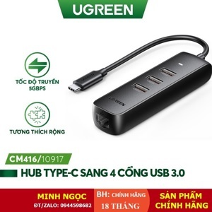 Cáp chuyển USB Type C to Lan + USB HUB Ugreen 10917