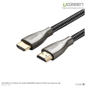 Cáp HDMI 2.0 Carbon 15m chuẩn 4K 60MHz Ugreen 50114