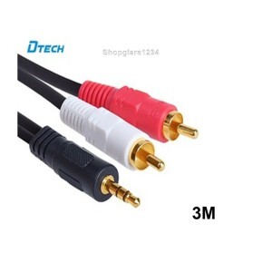 Cáp loa 3.5mm sang 2 đầu hoa sen 3 mét Dtech DT 6212