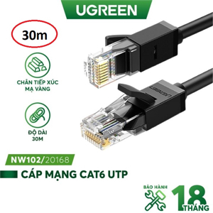 Cáp mạng đúc sẵn Cat6 tròn dài 30m chính hãng Ugreen 20168