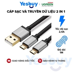 Cáp sạc chia 2 đầu micro USB Ugreen 40347 - 0.5m