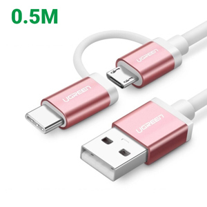 Cáp sạc điện thoại Micro USB và USB Type C dài 0.5m Ugreen 30542