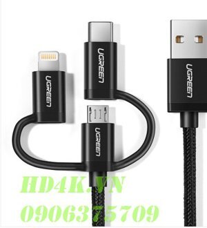 Cáp sạc USB Type-C+ Lightning + Micro USB dài 1.5m Ugreen 50206